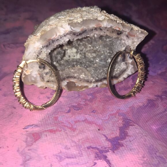 Gold Toned Silver CZ Snap Hooped Earrings - Picture 5 of 9